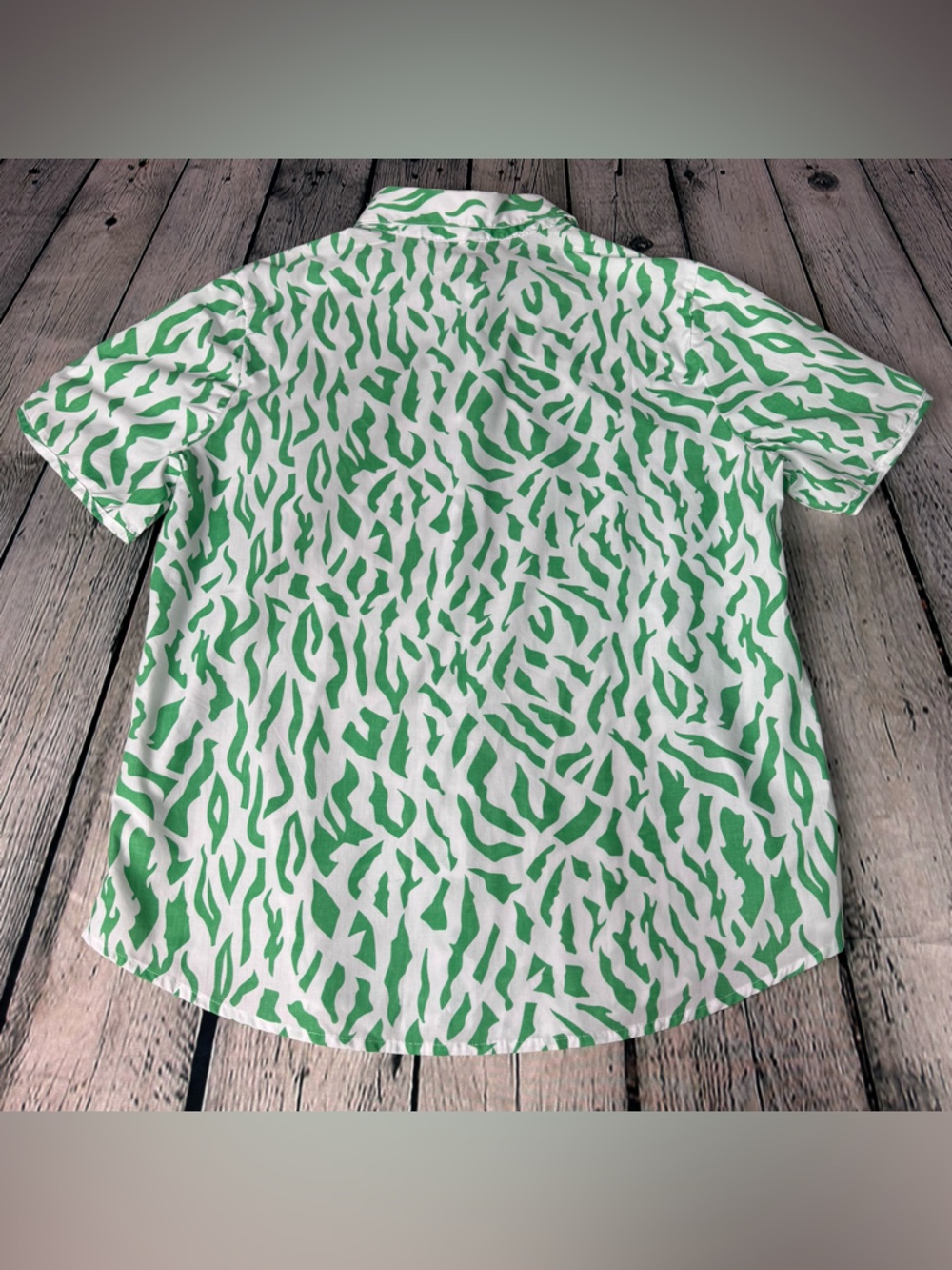 Vtg American Sweetheart Button Up Peter Pan Collared Green Zebra Print Sz Medium - Picture 3 of 9